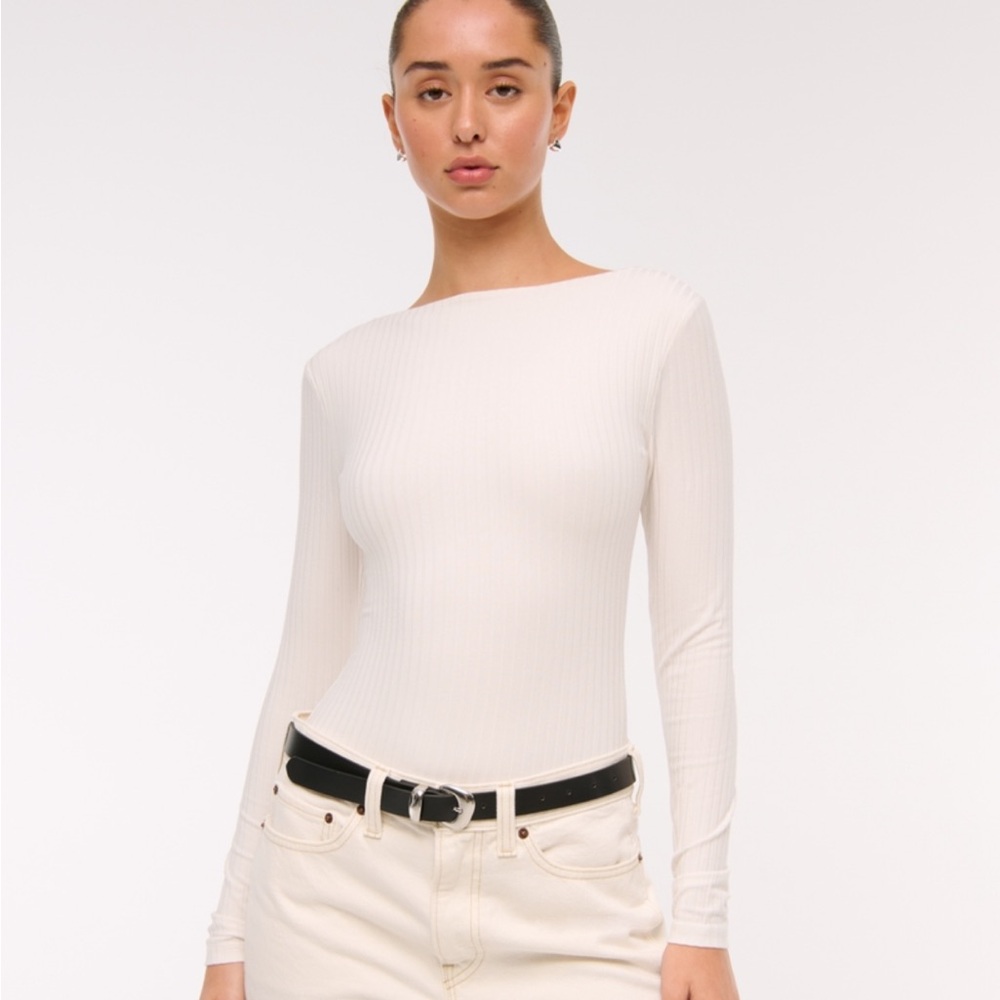 Abercrombie & Fitch Cream Long Sleeve Bodysuit